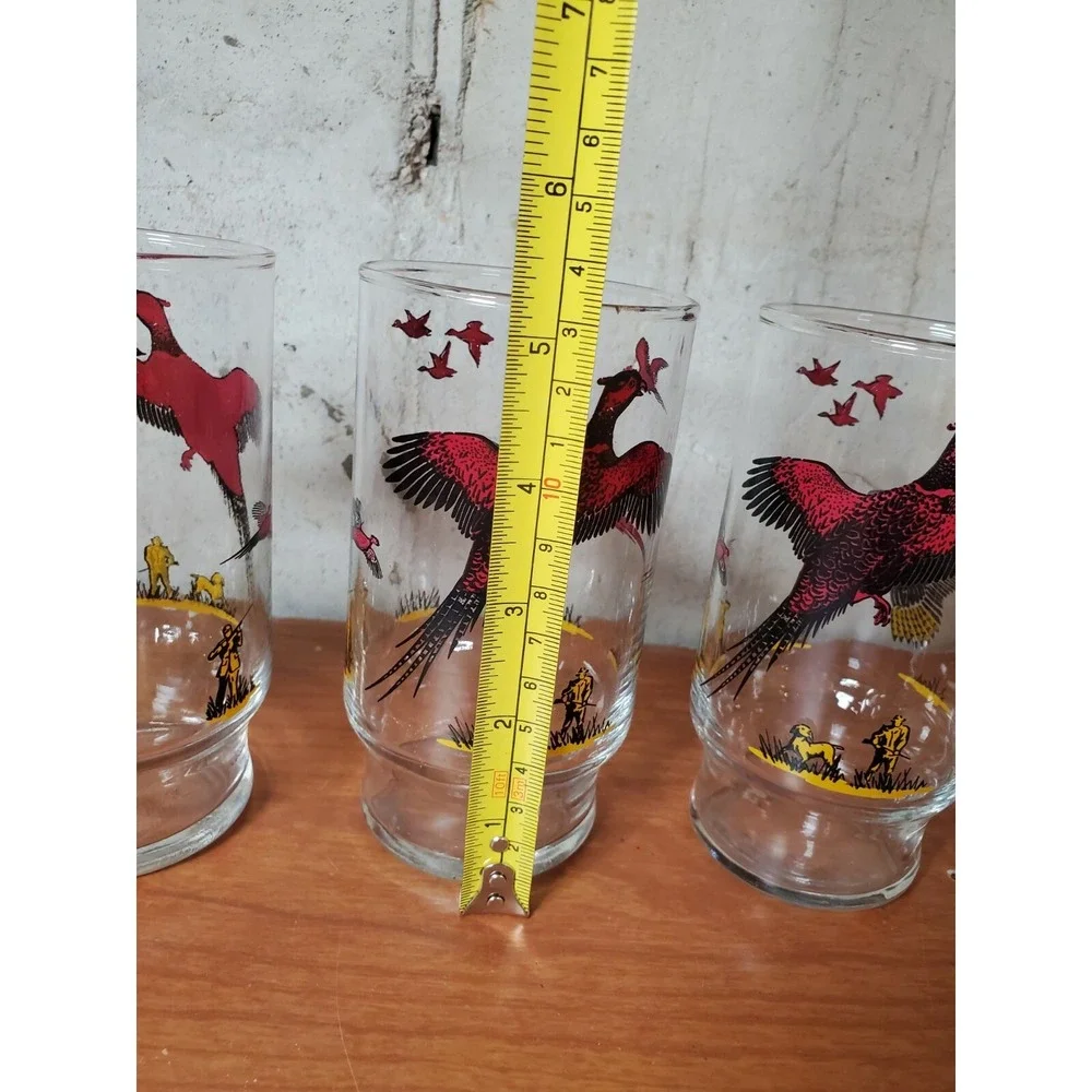 Set‎ of 6 Vintage Pheasant Bird Highball Glasses Mid Century Bar Ware